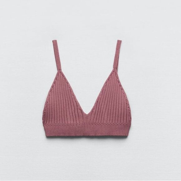 Zara NWT Ridded Knit Bralette Cropped Top in Maroon Size M Medium New - Picture 5 of 10